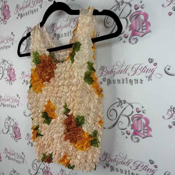 Tank top bubble top y2k stretchy one size Floral Textured Sleeveless Top - Picture 3 of 7